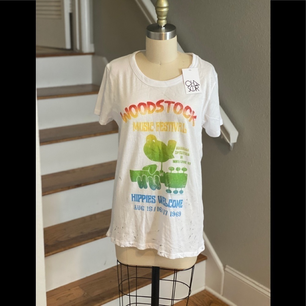 Chaser Woodstock Paint Splatter Hem Tshirt NWT​​​​​​​​​​ - Picture 2 of 8